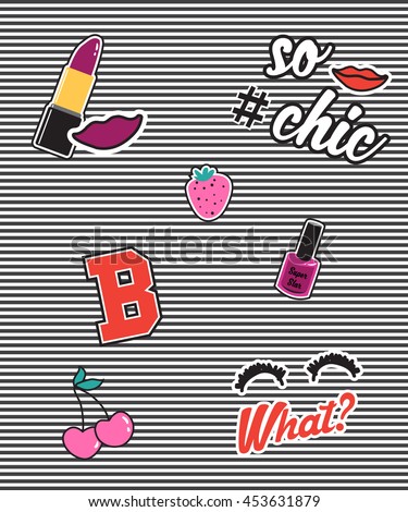 Fashion cute patch badges. For t-shirt or other uses,in vector.