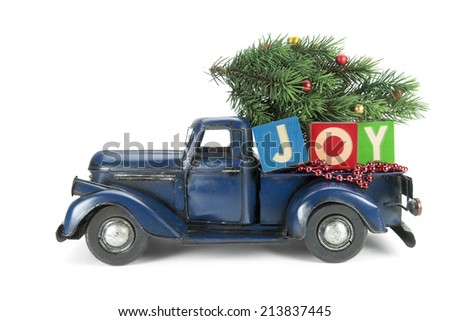 Christmas background. Pickup with christmas decoration