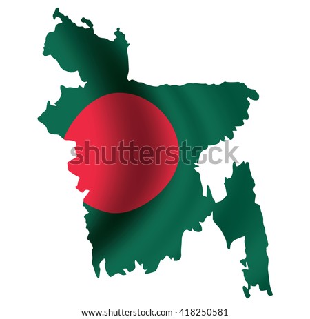 Vector Bangladesh flag blowing in the wind in Bangladesh map shape