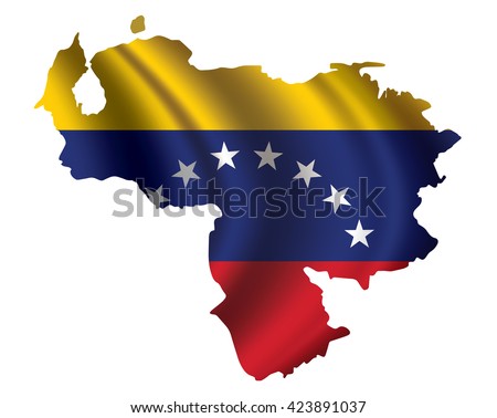 Vector of Venezuela flag blowing in the wind in Venezuela map shape