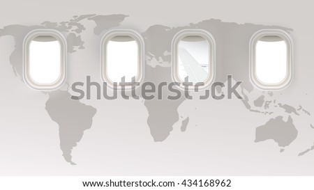 Vector 4 Blank window plane on world map background for travel concept, info graphic background.