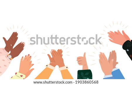 Diverse people applauding vector illustration. Colorful men and women clapping hands isolated on white background. Multinational audience demonstrate greeting, ovation or cheering gesture, support.