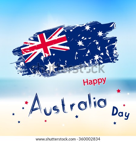 Australia day with grange flag on blur background. Sea and ocean in vector. Simple holiday text for australia day