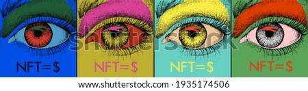 NFT theme design. Non-fungible token sign and contemporary artwork. Vector Illustration