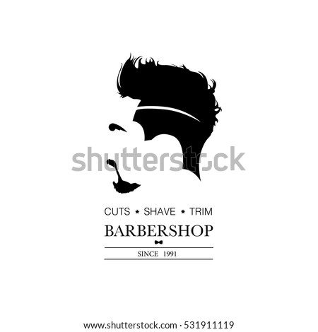 Logo for barbershop, hair salon with hipster head. Vector Illustration