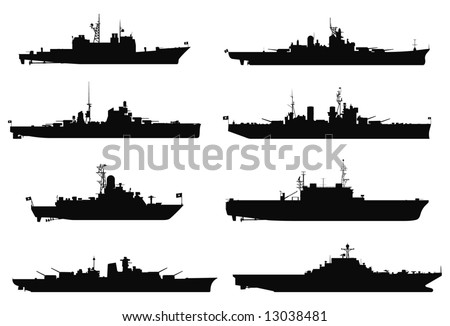 Vector Silhouettes Of Battleships. - 13038481 : Shutterstock