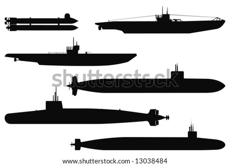 Vector Silhouettes Of Military Submarines. - 13038484 : Shutterstock