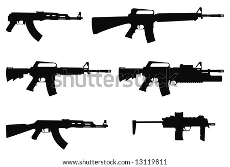 Vector Silhouettes Of Machine Guns. - 13119811 : Shutterstock