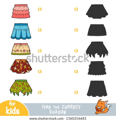 Find the correct shadow, education game for children, set of skirts