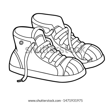 Coloring book for children, cartoon shoe collection. Sneakers