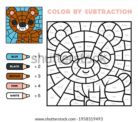 Color by subtraction, education game for children, Bear