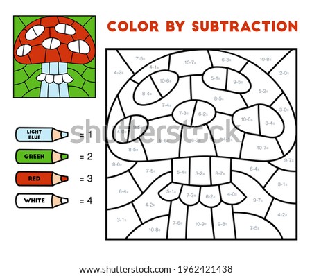 Color by subtraction, education game for children, Amanita mushroom