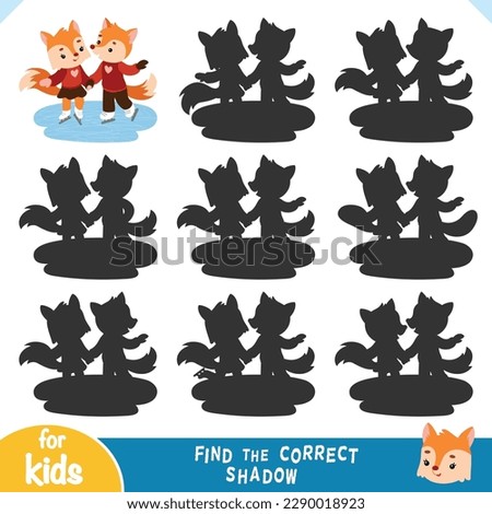 Find the correct shadow, education game for children, Loving couple of foxes are skating on ice skates