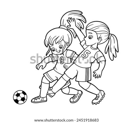 Coloring book for children, Two girls playing football