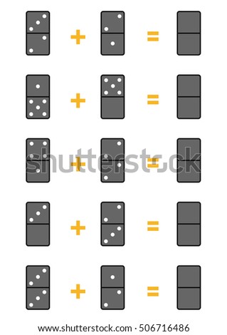 Counting Game for Preschool Children. Educational a mathematical game. Count the numbers in the picture and write the result. Addition worksheets with domino