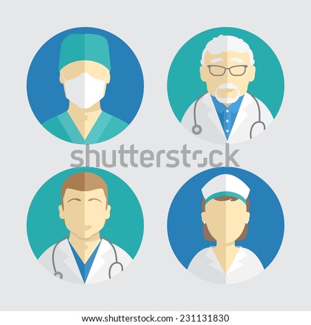 illustration of flat design. people icons collection: doctor and nurse