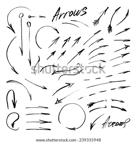 Hand-drawn isolated sketchy arrows set. Vector illustration