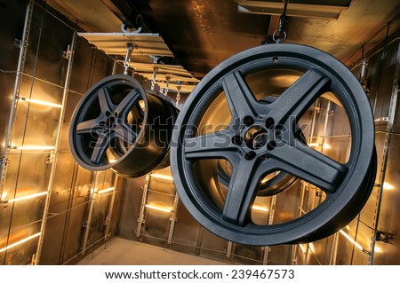 Car wheels on a baking at a high temperature thermal camera