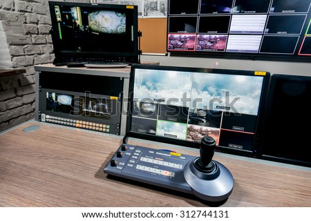 Control panel with joystick aired on television news studio