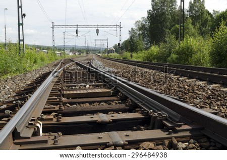 Railway and a gear for changing track, picture from the North of Sweden.
