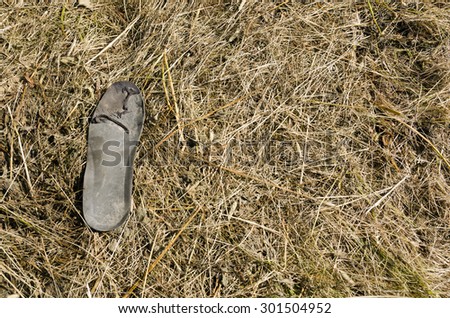Single shoe sole laying on the ground, picture from the North of Sweden.