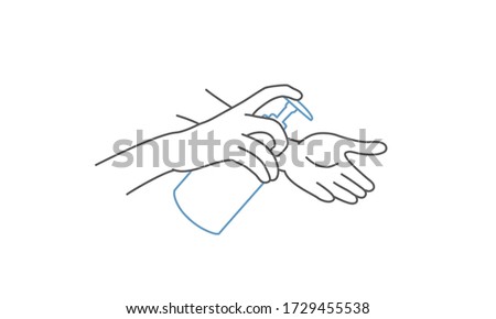 Wash your hands. Line drawing vector illustration of hand disinfection. 