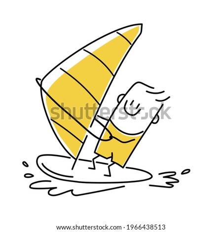 Stickman riding a wave. Wind surfing vector illustration.