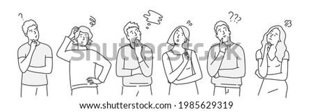 People with negative facial expressions. Hand drawn vector illustration.