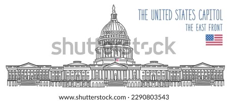 The United states Capitol Building, the East Front. Vector drawing. Illustration isolated on white background. Outline stroke is not expanded, stroke weight is editable