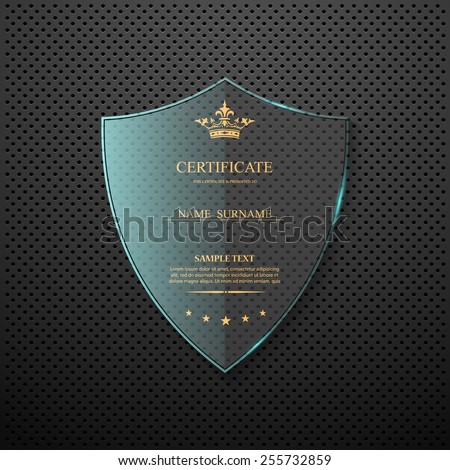 Vector certificate template with glass shield.