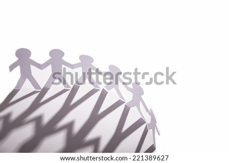Paper people on white background. Social unity concept background