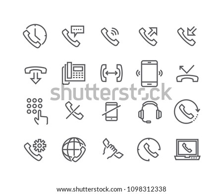 Editable simple line stroke vector icon set,Global Calls, disconnect, Online Support, Mobile Phone and more.48x48 Pixel Perfect.