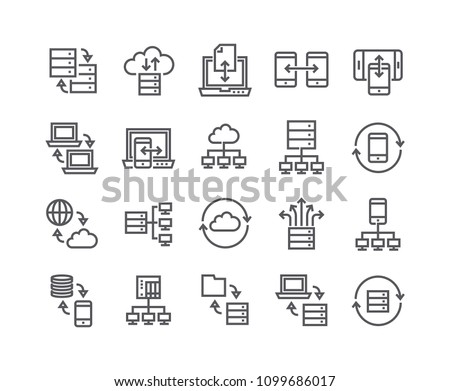 Editable simple line stroke vector icon set,Data service-related collections, data backup, data sharing, data connections, data relationships, and more.48x48 Pixel Perfect.