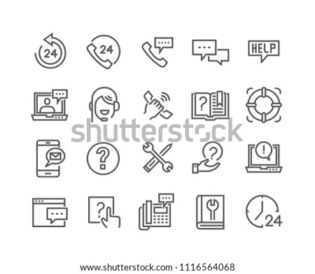 Editable simple line stroke vector icon set,Help Desk, Support, Feedback, technical Service and more. 48x48 Pixel Perfect.