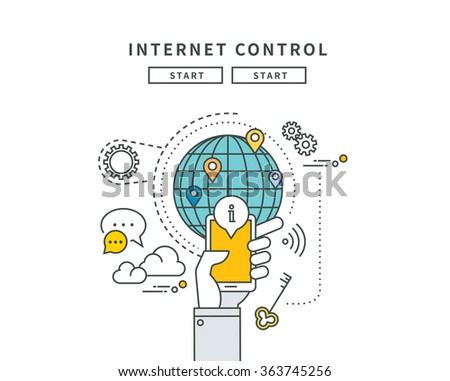 simple line flat design of internet control, modern vector illustration