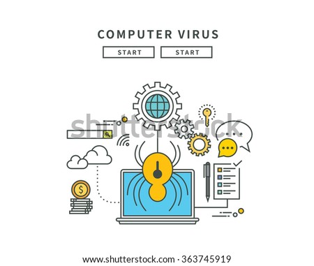 simple line flat design of computer virus, modern vector illustration