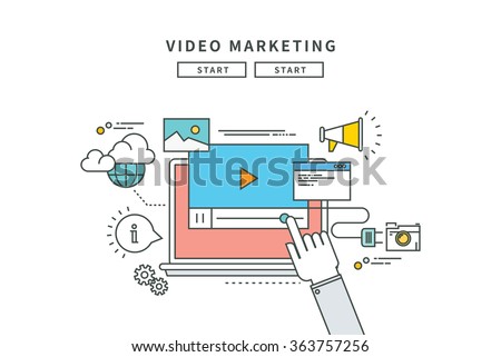 simple line flat design of video marketing, modern vector illustration