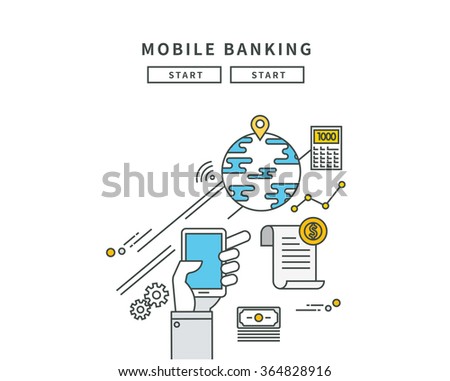 simple line flat design of mobile banking, modern vector illustration