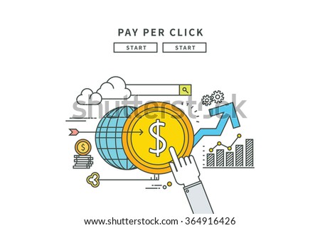 simple line flat design of pay per click, modern vector illustration