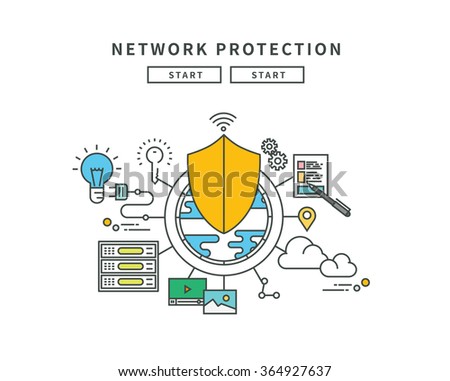 simple line flat design of network protection, modern vector illustration
