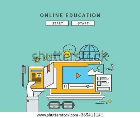 simple color line flat design of online education, modern vector illustration