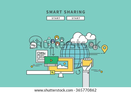 simple color line flat design of smart sharing, modern vector illustration