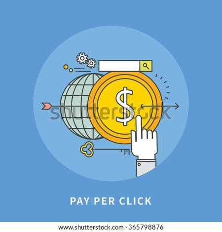 circle color line flat design of pay per click, modern vector illustration