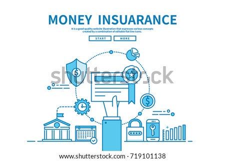 Modern flat blue color line vector editable graphic illustration, business finance concept, money Insurance