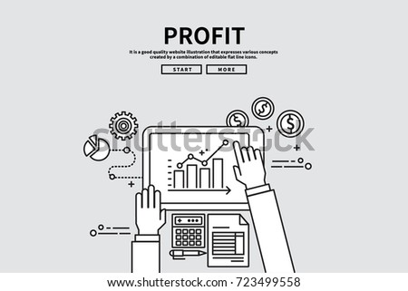 Flat line vector editable graphic illustration, business finance concept, profit