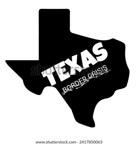 Texas state silhouette black stamp on white background, razor wire and text border crisis. Vector illustration.