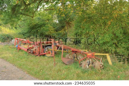 Abandoned Farm Machinery on Cutlers Farm near Stratford upon Avon, Warwickshire, England, UK