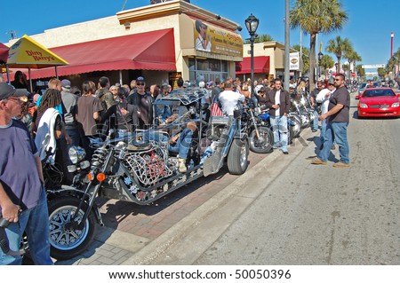 Daytona Beach, Fl - March 6: An Custom Chopper Parked In Front Of Dirty ...