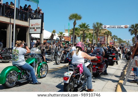 Daytona Beach, Fl - March 17: Bikers Cruise Main Street On St. Patrick ...