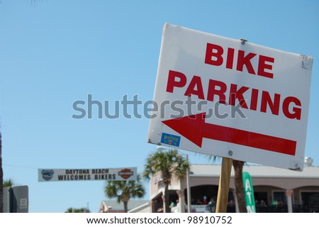 DAYTONA BEACH, FL - MARCH 17:  Signs and banners help the bikers navigate Main Street during 